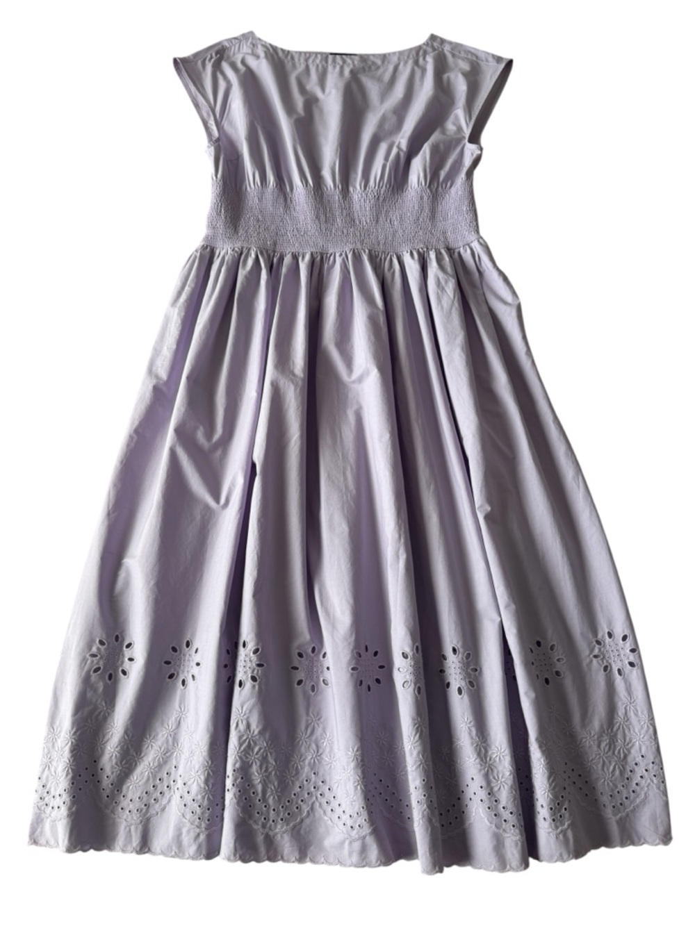 J. Crew Cotton Poplin Smocked Eyelet-Hem A-Line Dress Size XL In Lavander Blush